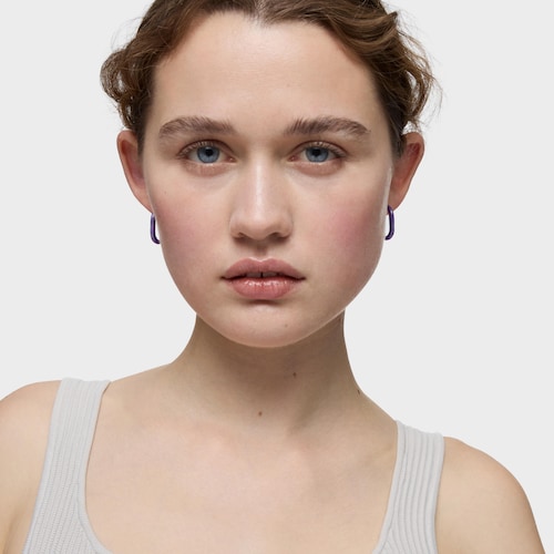 Pendientes aro de plata y esmalte lila LINE