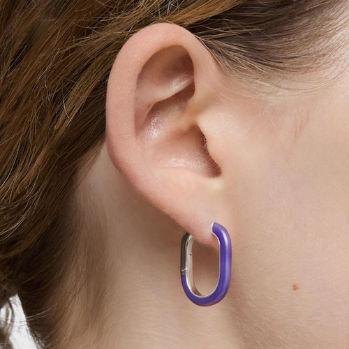 Pendientes aro de plata y esmalte lila LINE