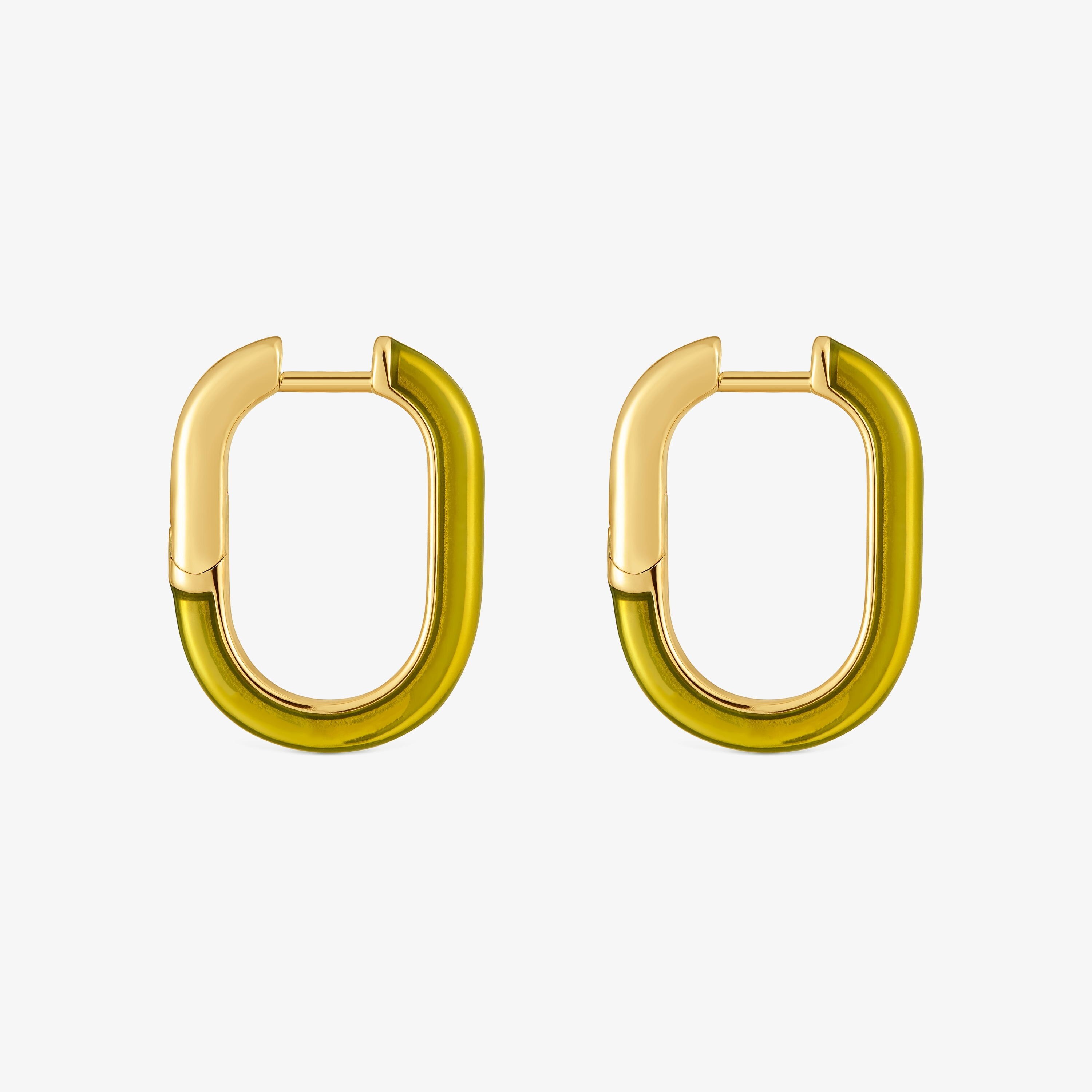18K gold vermeil and Green Enamel Hoop Earrings LINE
