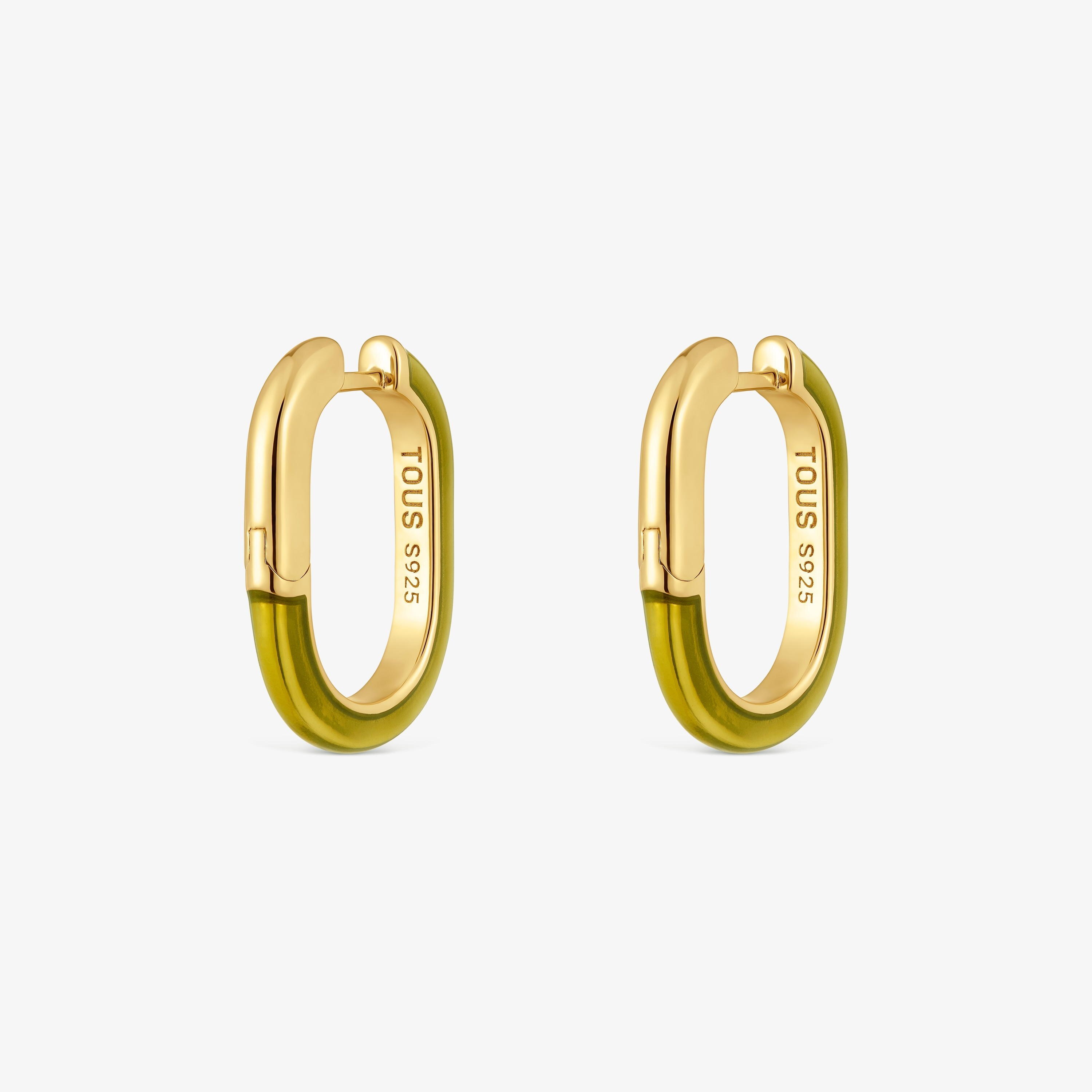 18K gold vermeil and Green Enamel Hoop Earrings LINE