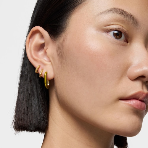 Pendientes aro con baño de oro de 18 kt sobre plata y esmalte verde LINE