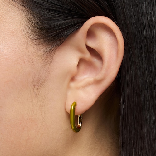 Pendientes aro con baño de oro de 18 kt sobre plata y esmalte verde LINE