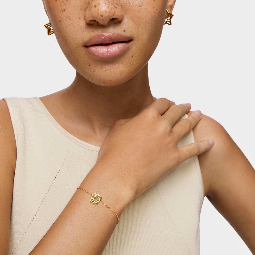 Stř&iacute;brn&yacute; řet&iacute;zkov&yacute; N&aacute;ramek Bickie s&nbsp;trojit&yacute;m medv&iacute;dkem pozlacen&yacute; 18kar&aacute;tov&yacute;m zlatem