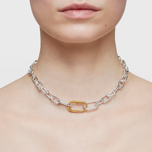 Collar corto XXL de plata Hold Oval