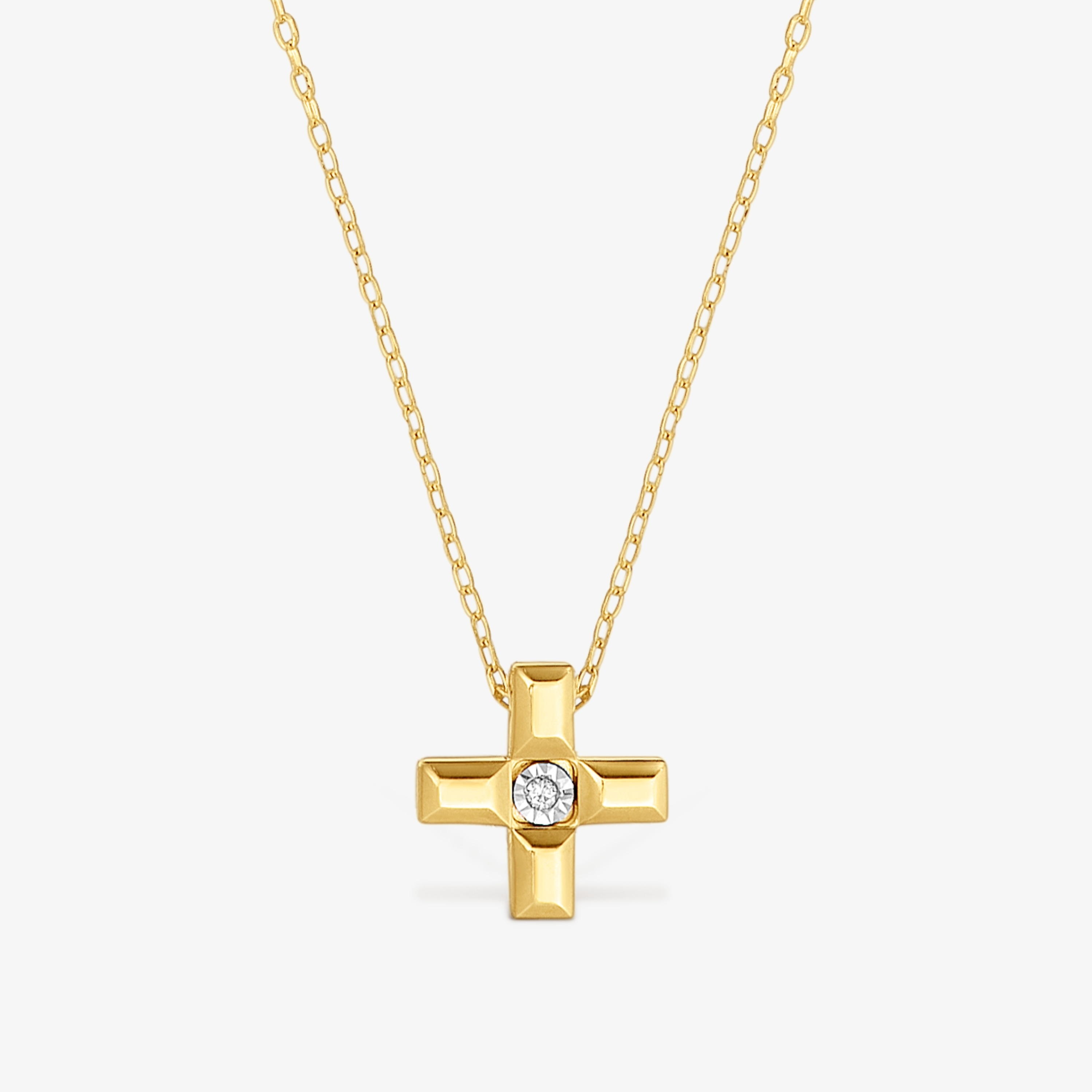 Short 18K solid gold and diamond cross Necklace Basics