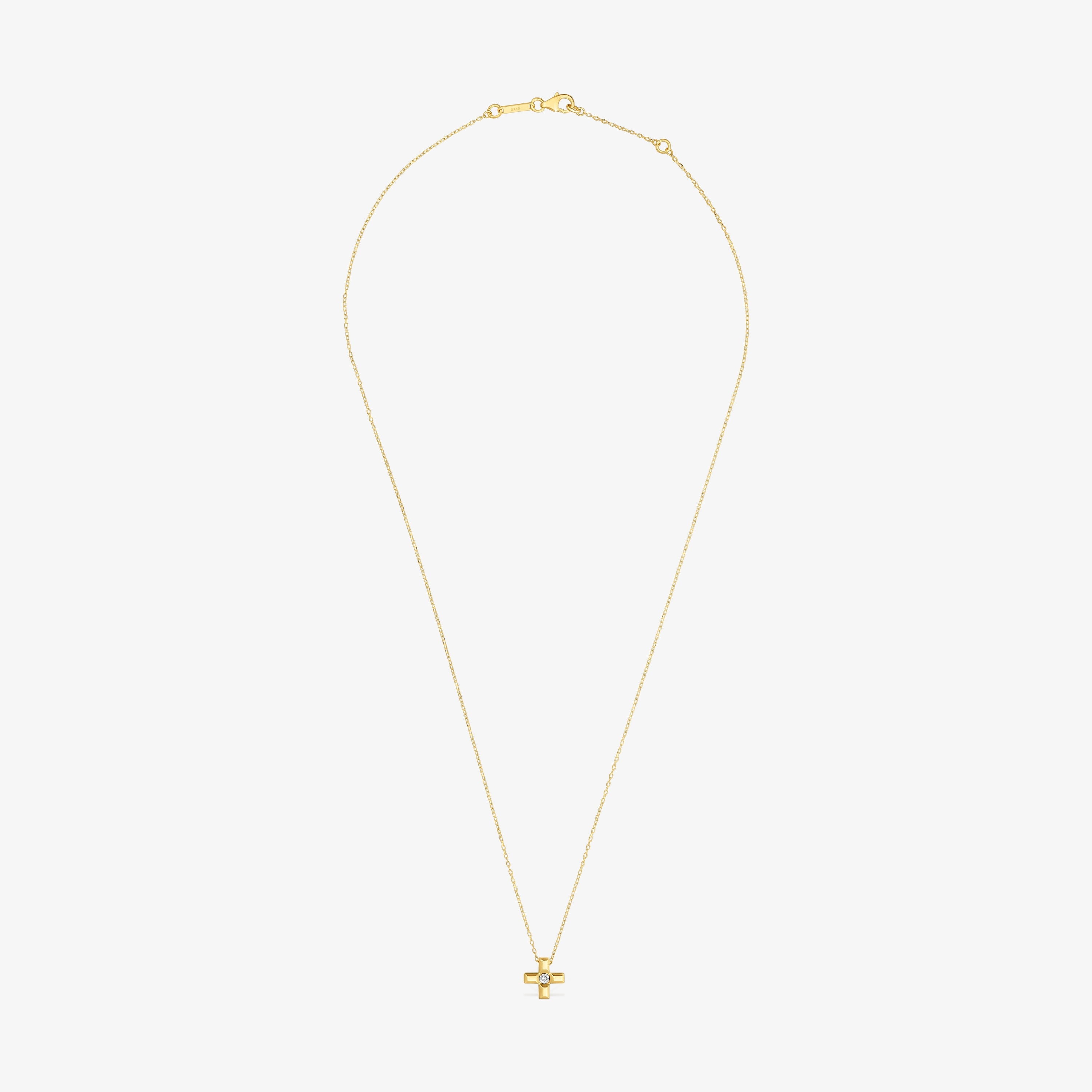 Short 18K solid gold and diamond cross Necklace Basics