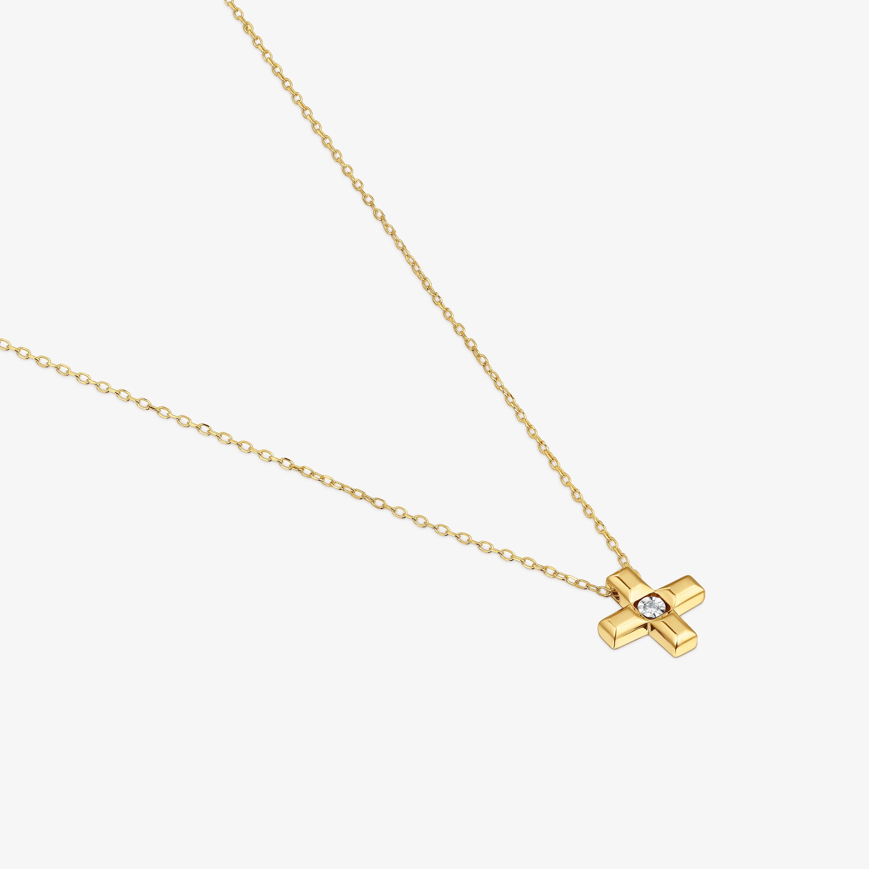 Short 18K solid gold and diamond cross Necklace Basics