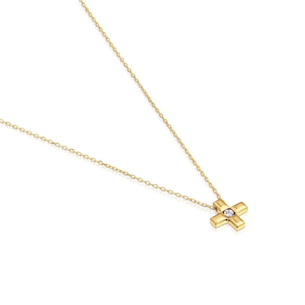 Short gold and diamond cross Necklace Basics Short gold and diamond cross Necklace Basics