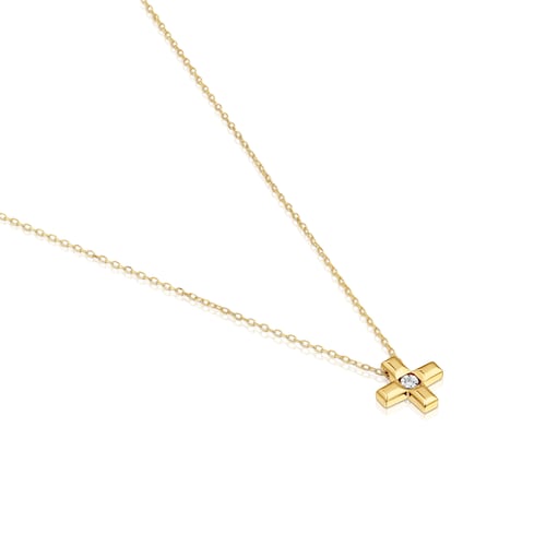 Short gold and diamond cross Necklace Basics