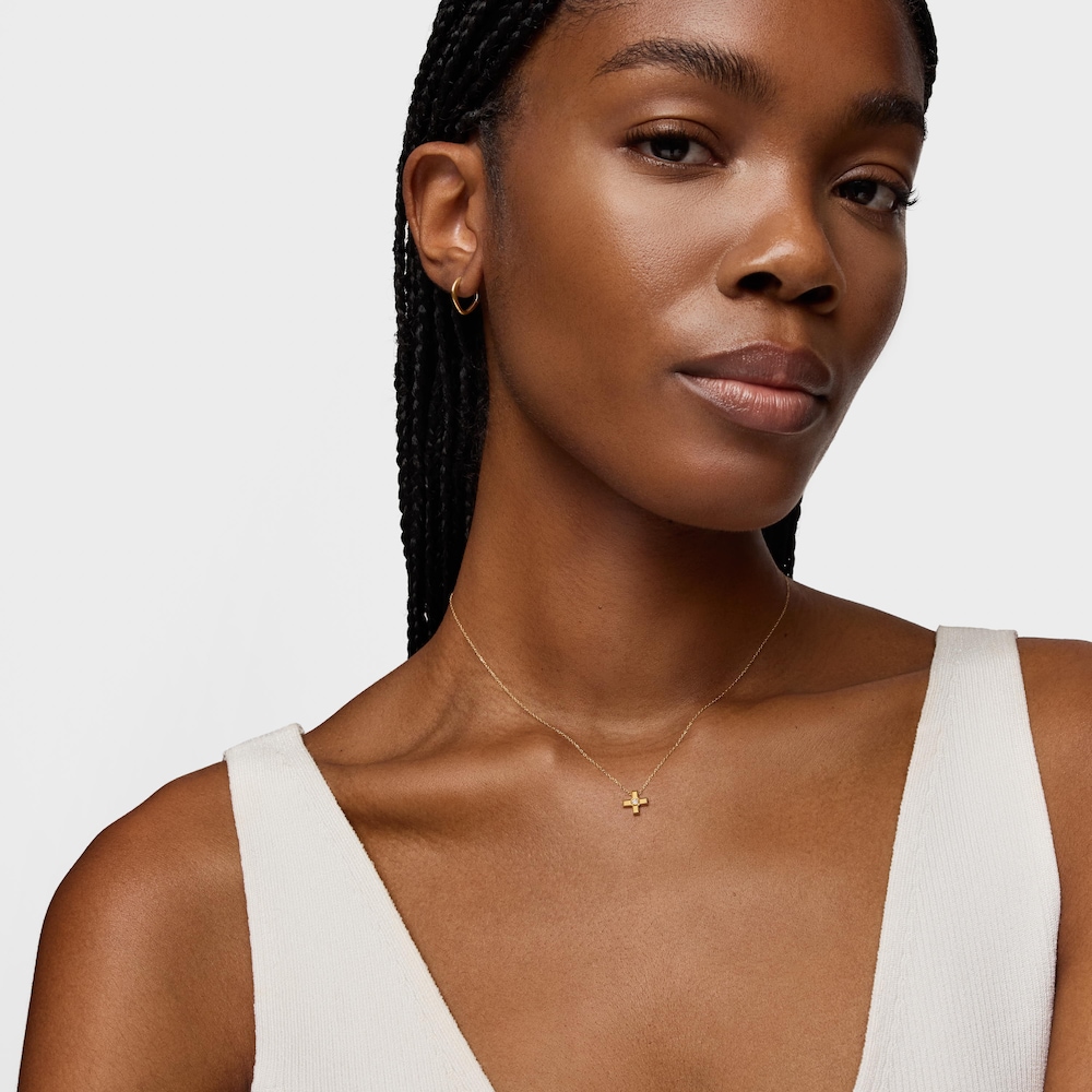 Short gold and diamond cross Necklace Basics Short gold and diamond cross Necklace Basics