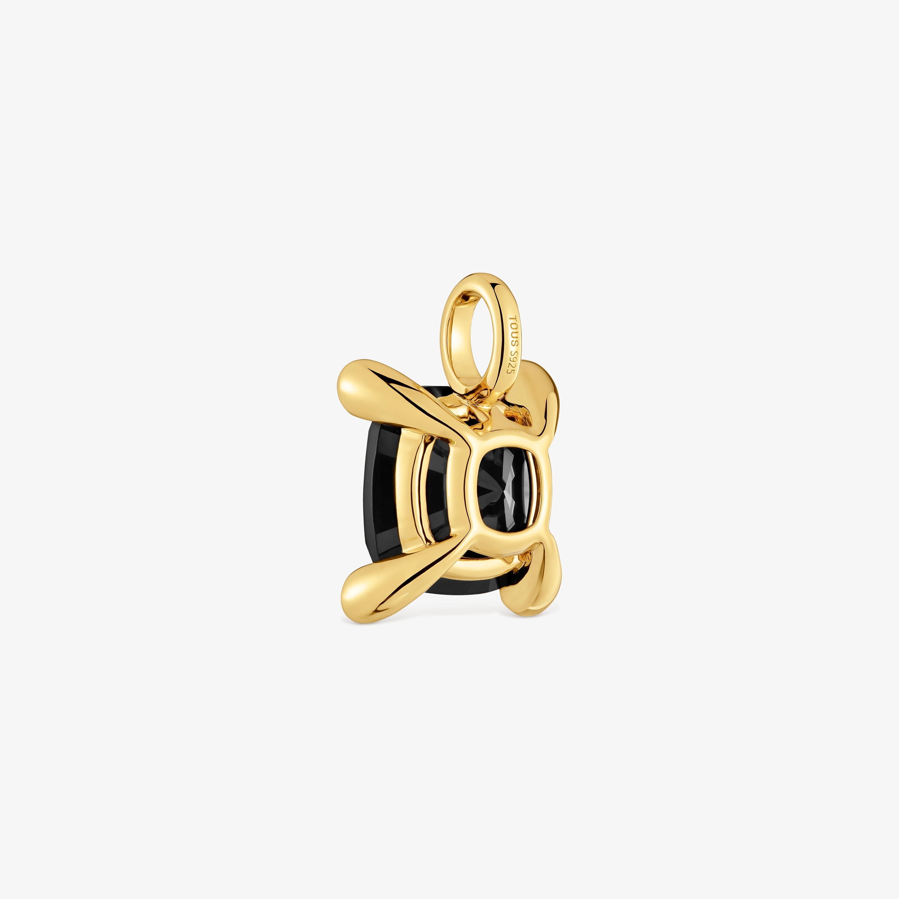 Small 18K gold vermeil bear Pendant with onyx Color Black