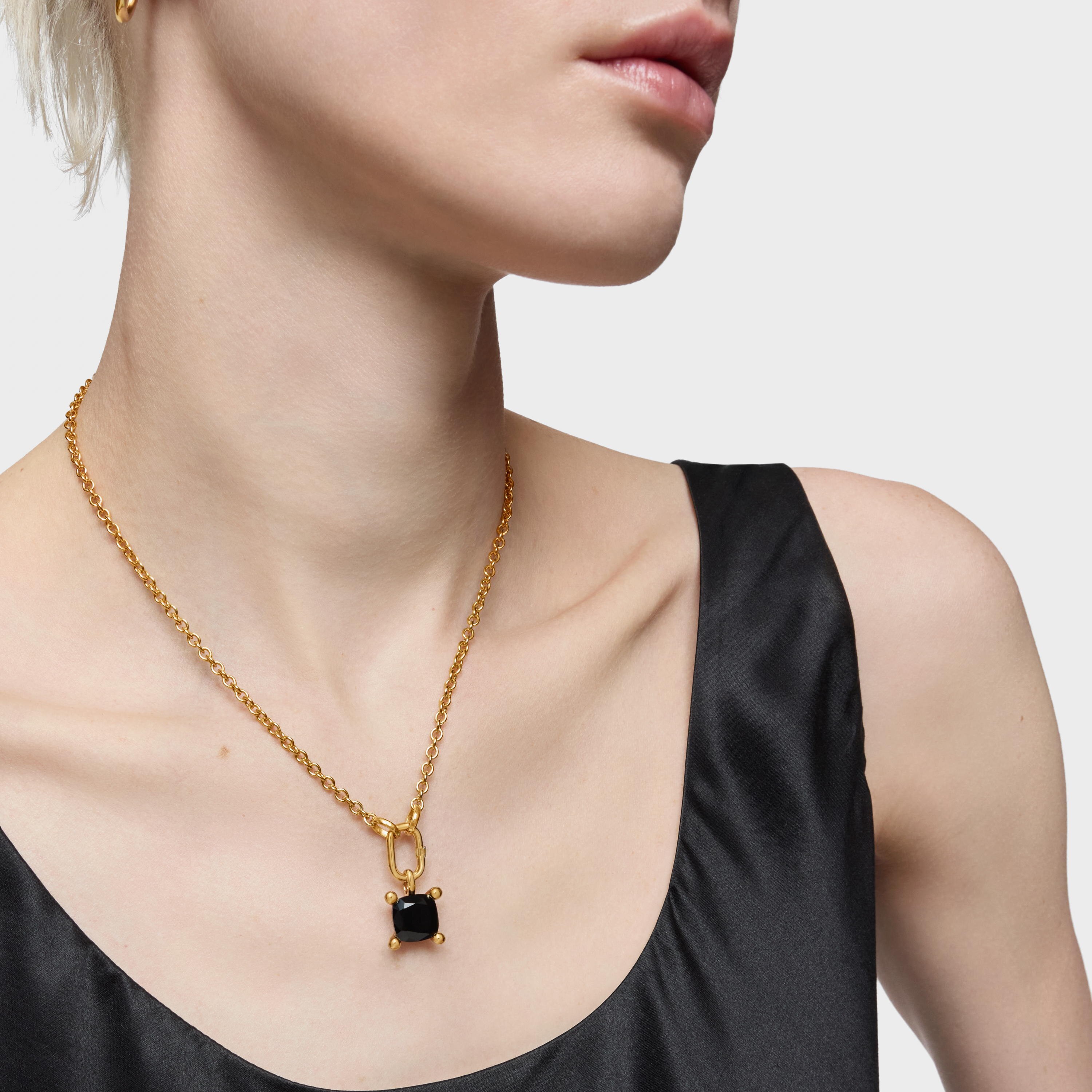 Small 18K gold vermeil bear Pendant with onyx Color Black