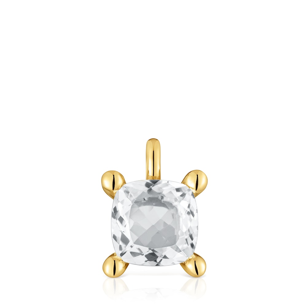 Colgante pequeño con baño de oro 18 kt sobre plata y cuarzo cristal de roca Color White image number 0