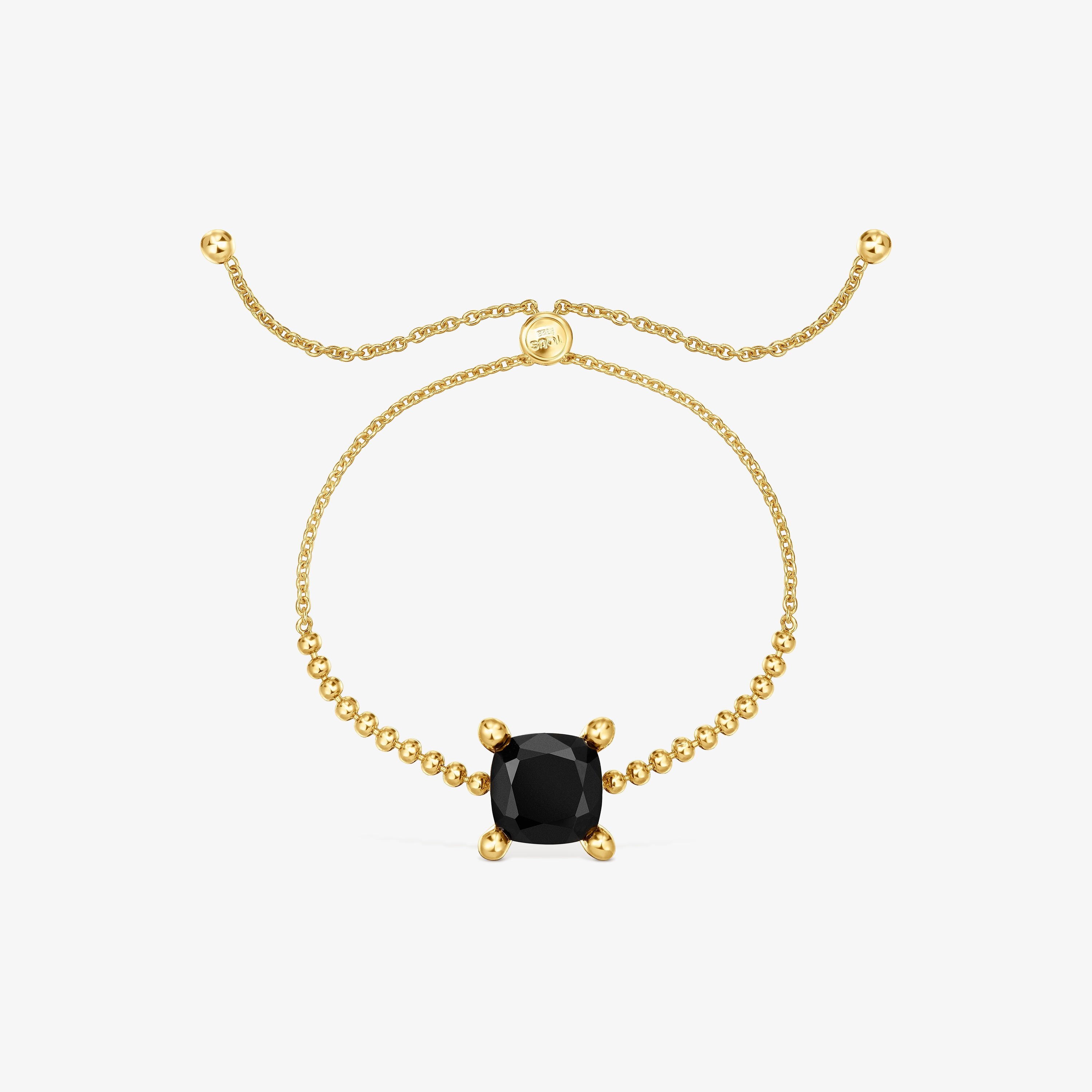 18K gold vermeil detail chain Bracelet with onyx Color Black