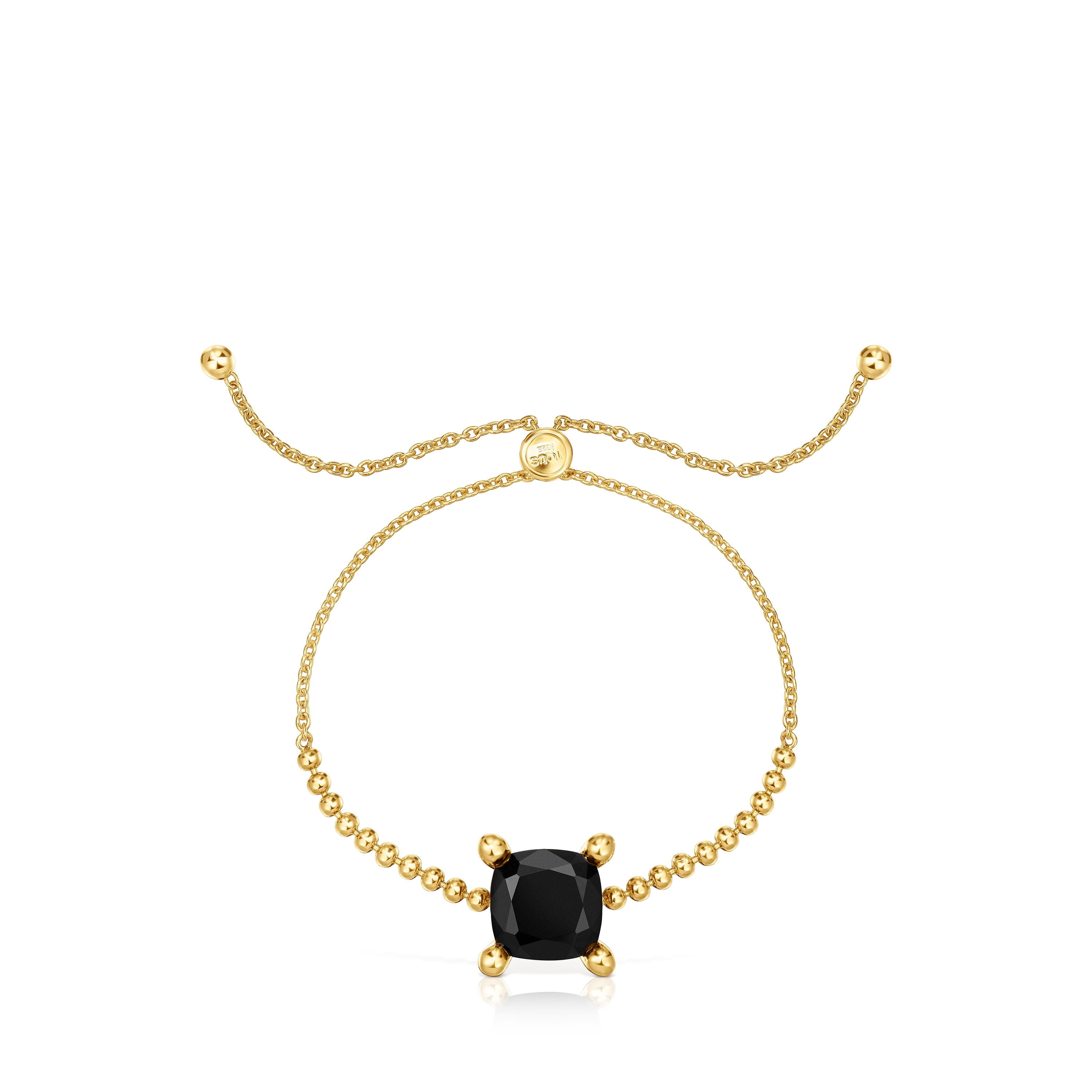 18kt gold plating over silver detail chain Bracelet with onyx Color Black