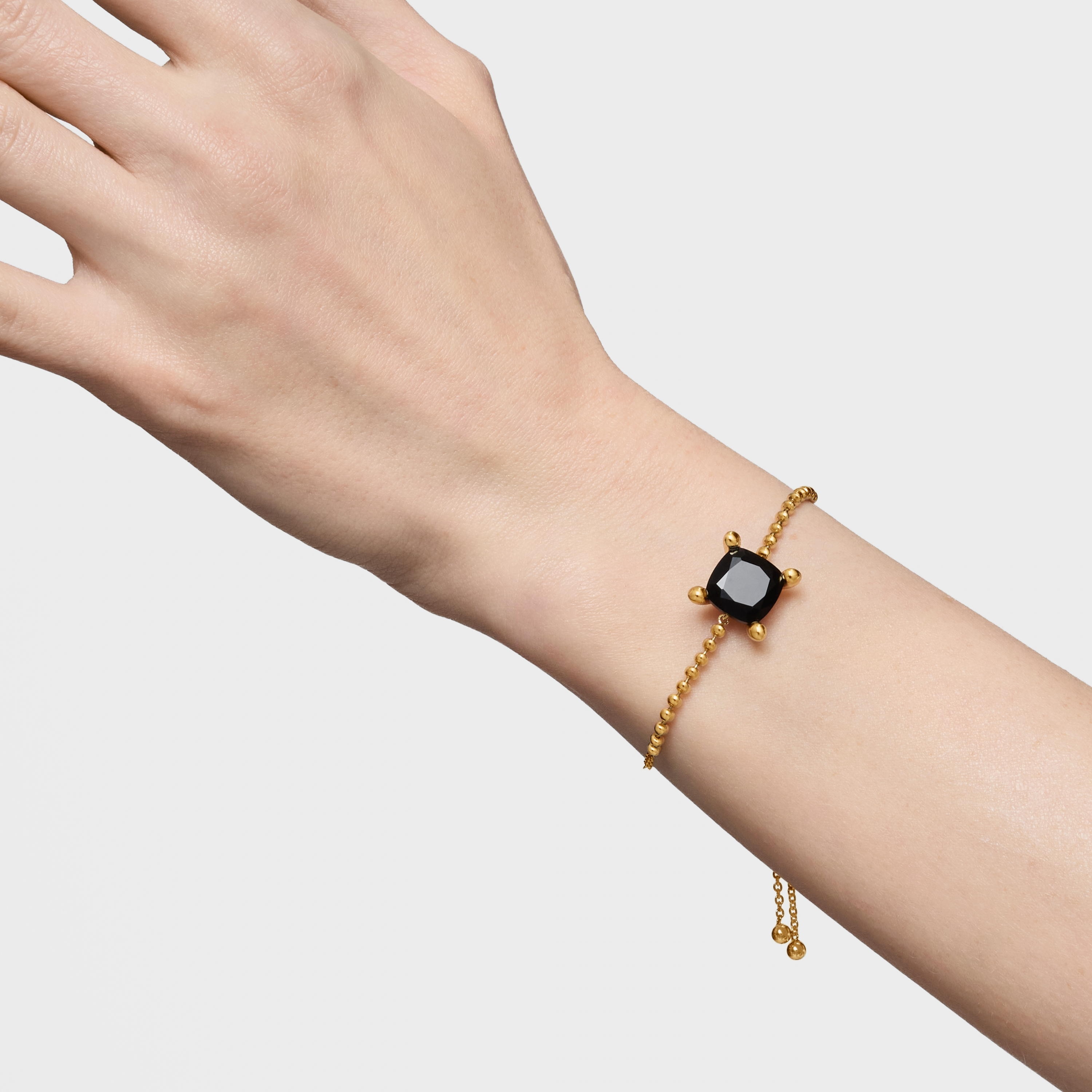 18K gold vermeil detail chain Bracelet with onyx Color Black