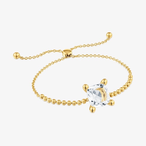 Pulsera cadena con detalles en ba&ntilde;o de oro 18 kt sobre plata y cuarzo cristal de roca Color White
