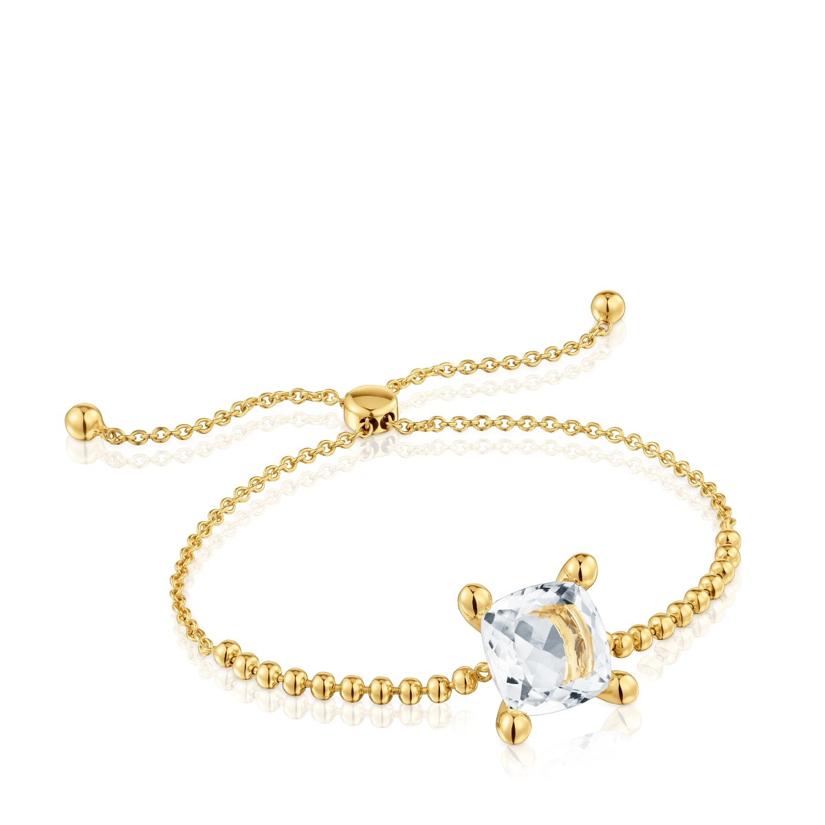 Tous - Pulsera Cadena Con Detalles En Baño De Oro 18 Kt Sobre Plata Y Cuarzo Cristal De Roca Color White - Dorado