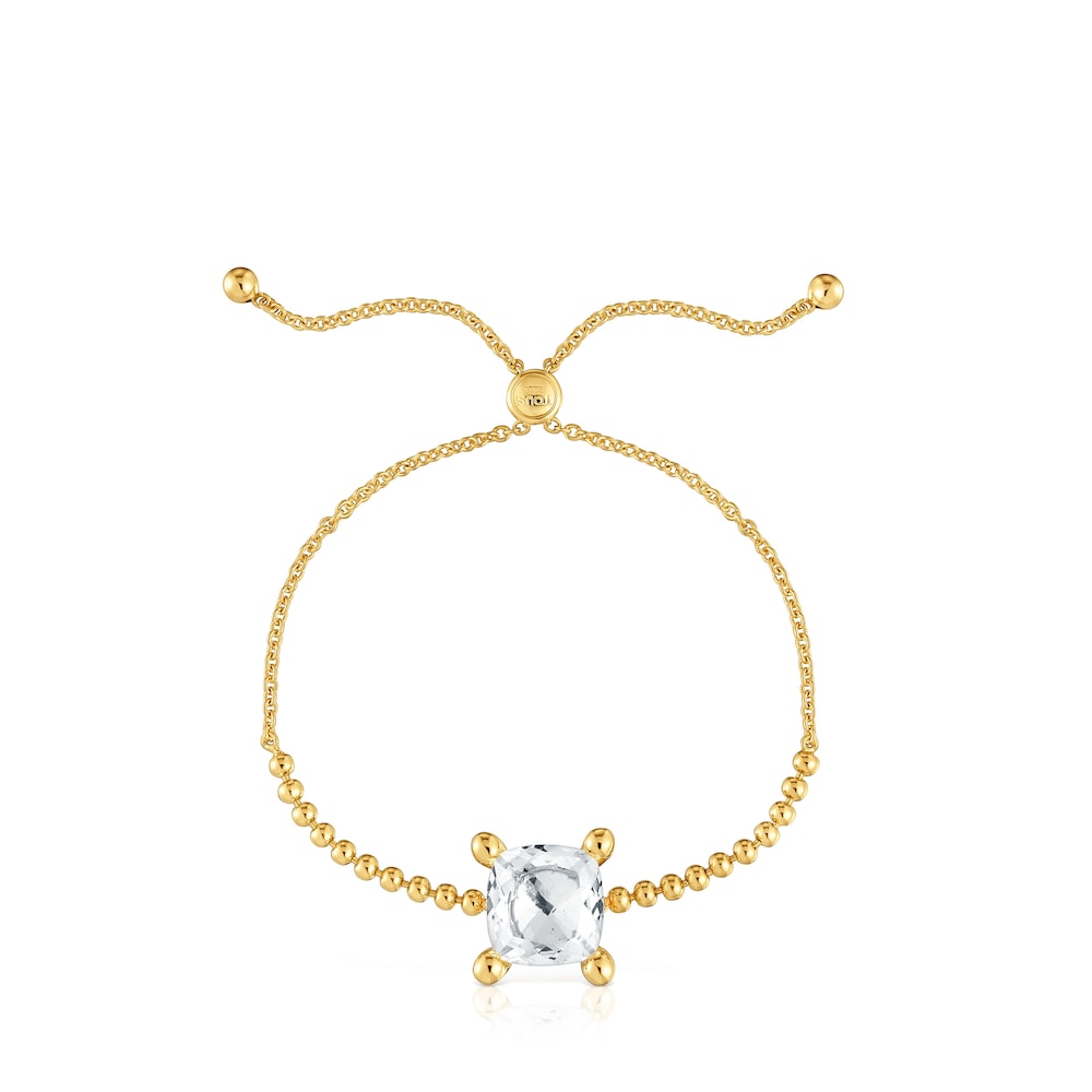 Pulsera cadena con detalles en baño de oro 18 kt sobre plata y cuarzo cristal de roca Color White image number 1