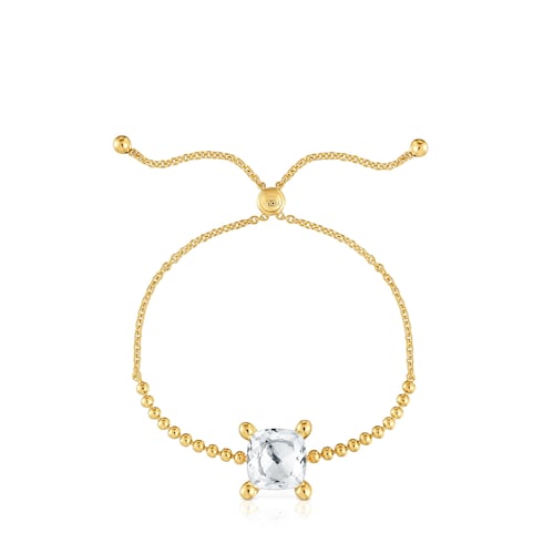 Pulsera cadena con detalles en baño de oro 18 kt sobre plata y cuarzo cristal de roca Color White