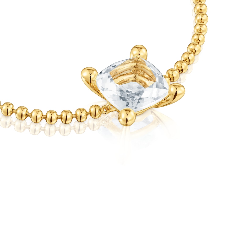 Pulsera cadena con detalles en baño de oro 18 kt sobre plata y cuarzo cristal de roca Color White image number 2
