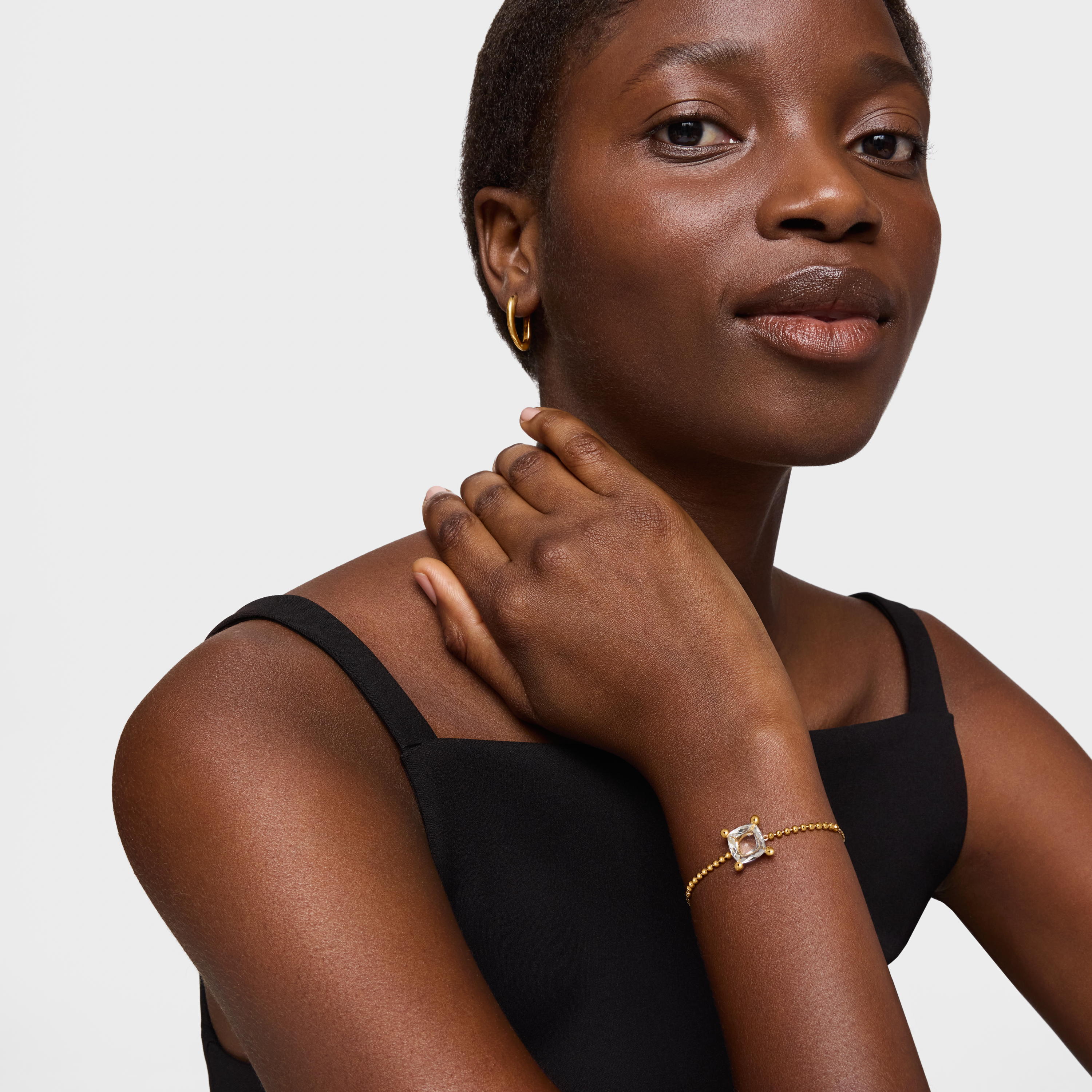 18K gold vermeil and rock crystal quartz detail chain Bracelet Color White