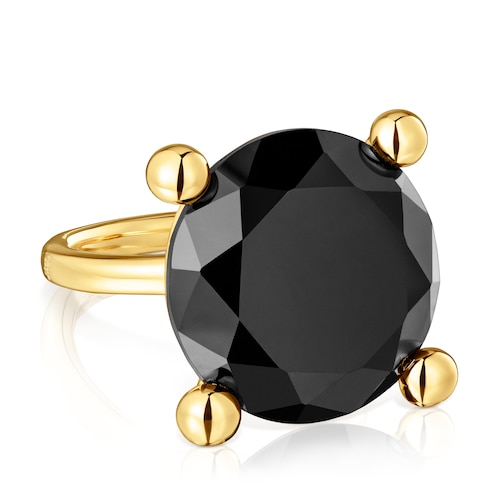 Large 18kt gold plating over silver and onyx Ring Color Black