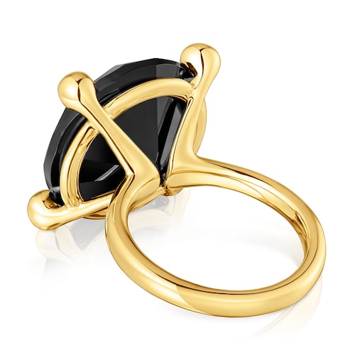 Large 18kt gold plating over silver and onyx Ring Color Black