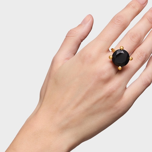 Large 18kt gold plating over silver and onyx Ring Color Black