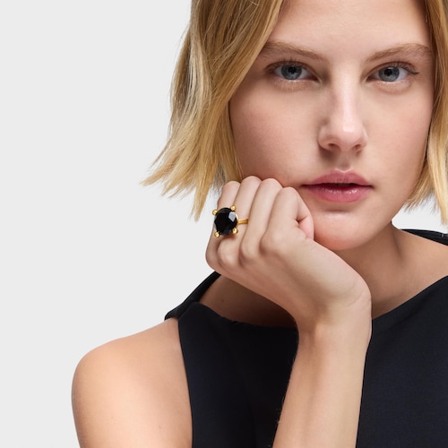 Large 18kt gold plating over silver and onyx Ring Color Black