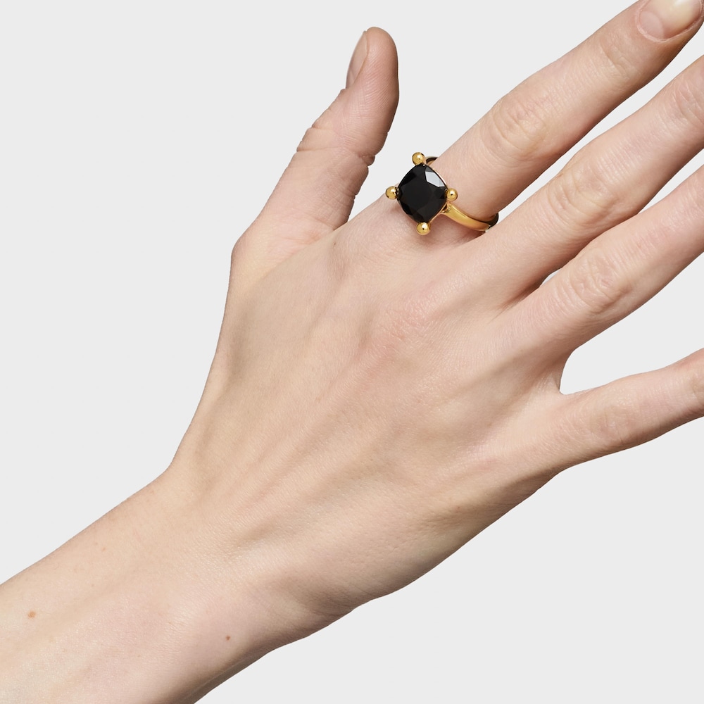 Středně velk&yacute; Prsten Color Black ze stř&iacute;bra pozlacen&eacute;ho 18kar&aacute;tov&yacute;m zlatem a onyxu