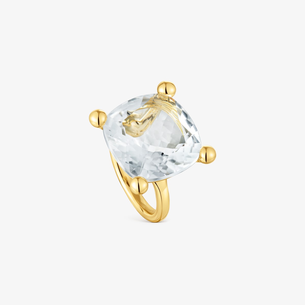 Tous - Anillo Grande Con Baño De Oro 18 Kt Sobre Plata Y Cuarzo Cristal De Roca Color White Talla 18