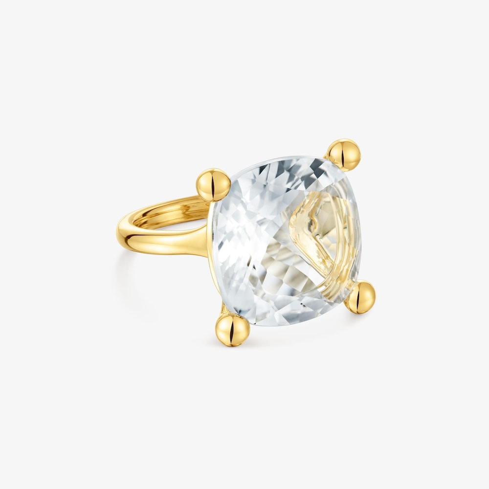 Large 18K gold vermeil and rock crystal quartz Ring Color White