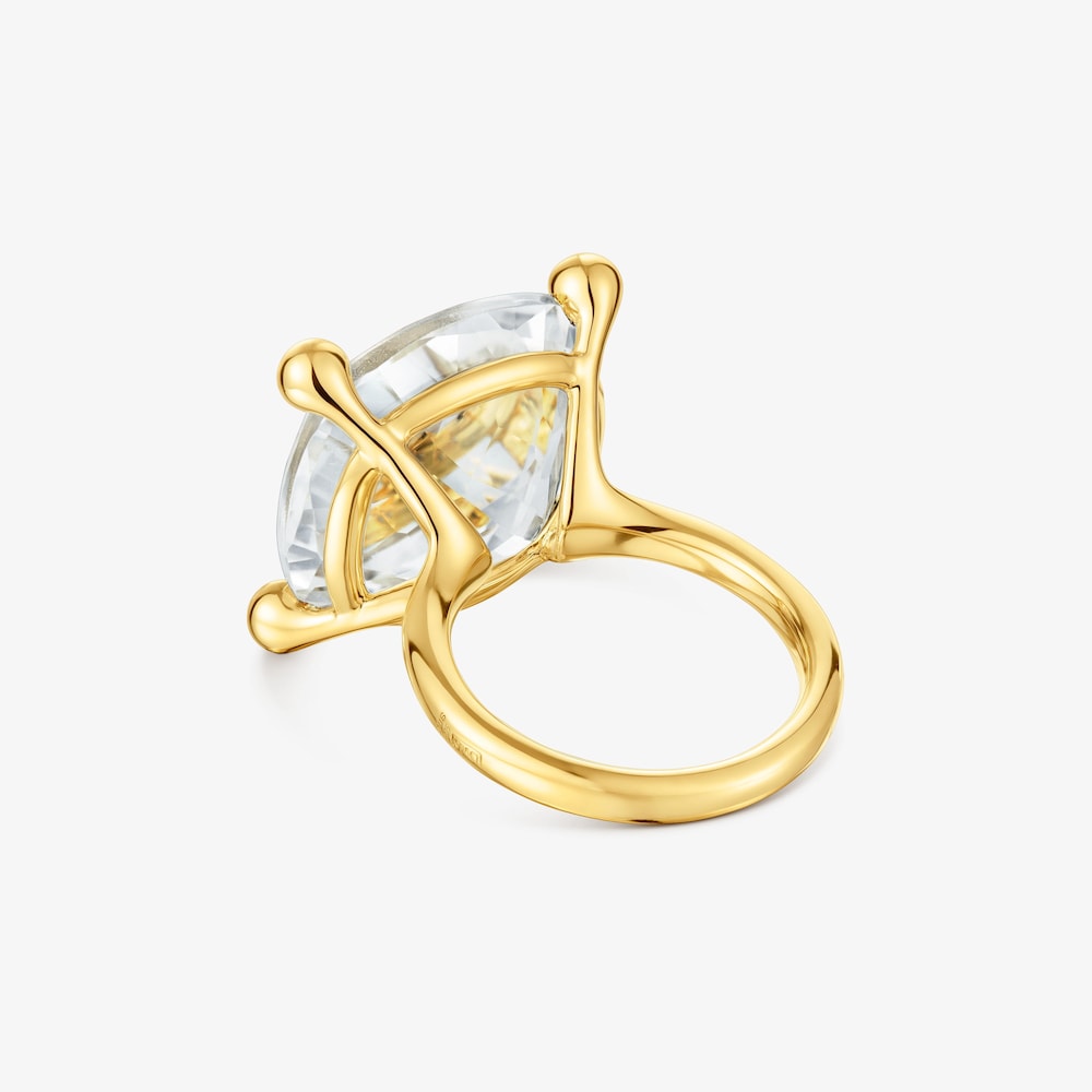 Large 18K gold vermeil and rock crystal quartz Ring Color White