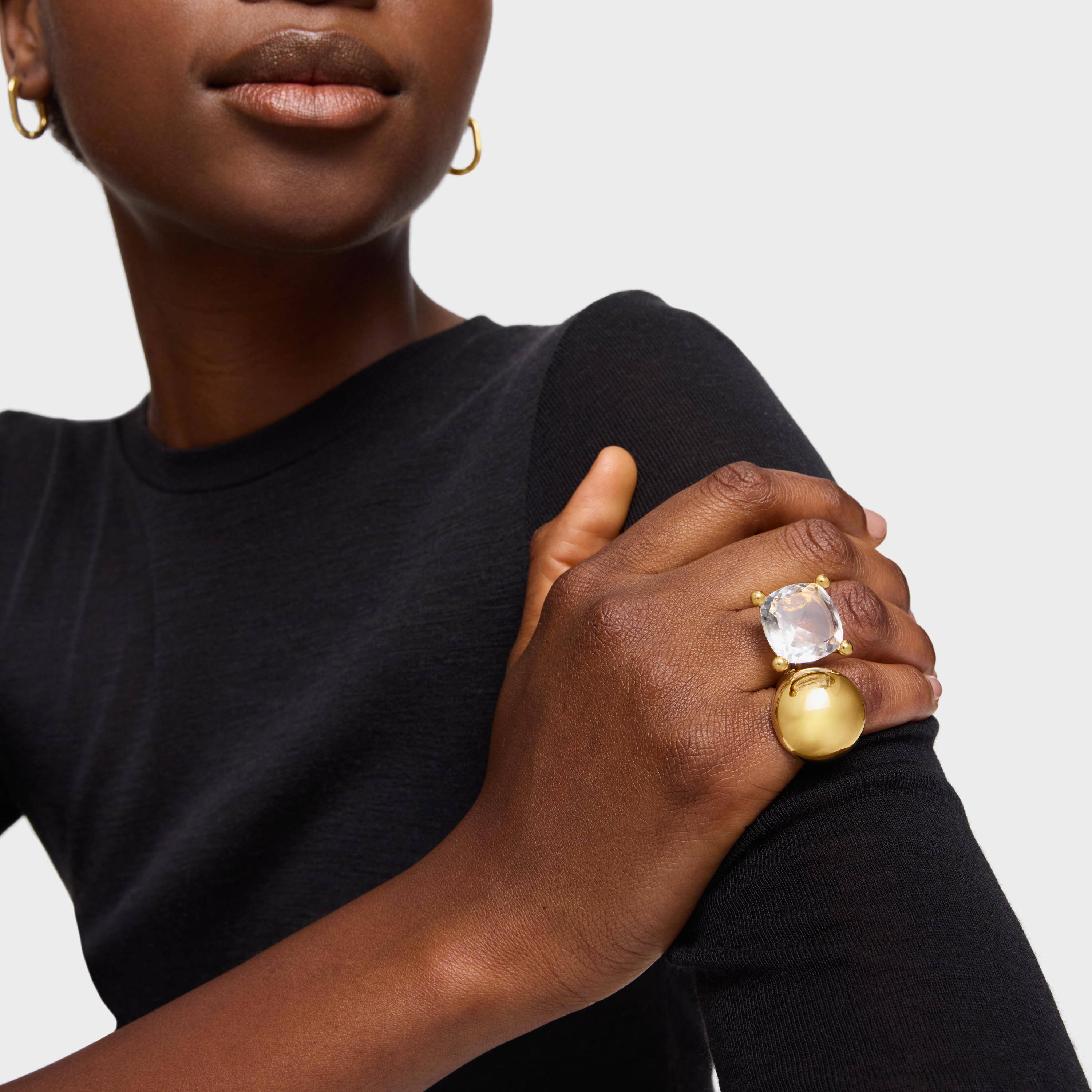18K gold vermeil and rock crystal quartz Ring Color White