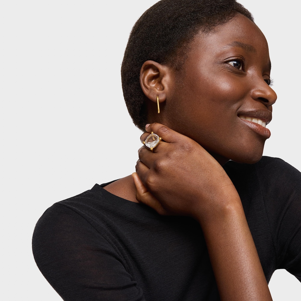 Large 18K gold vermeil and rock crystal quartz Ring Color White