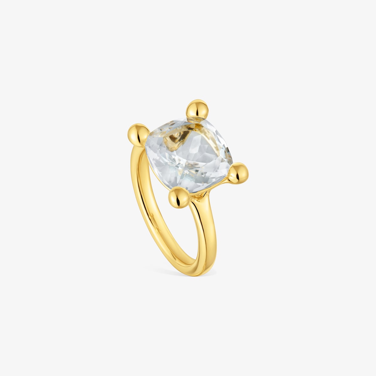 Tous - Anillo Mediano Con Baño De Oro 18 Kt Sobre Plata Y Cuarzo Cristal De Roca Color White Talla 10