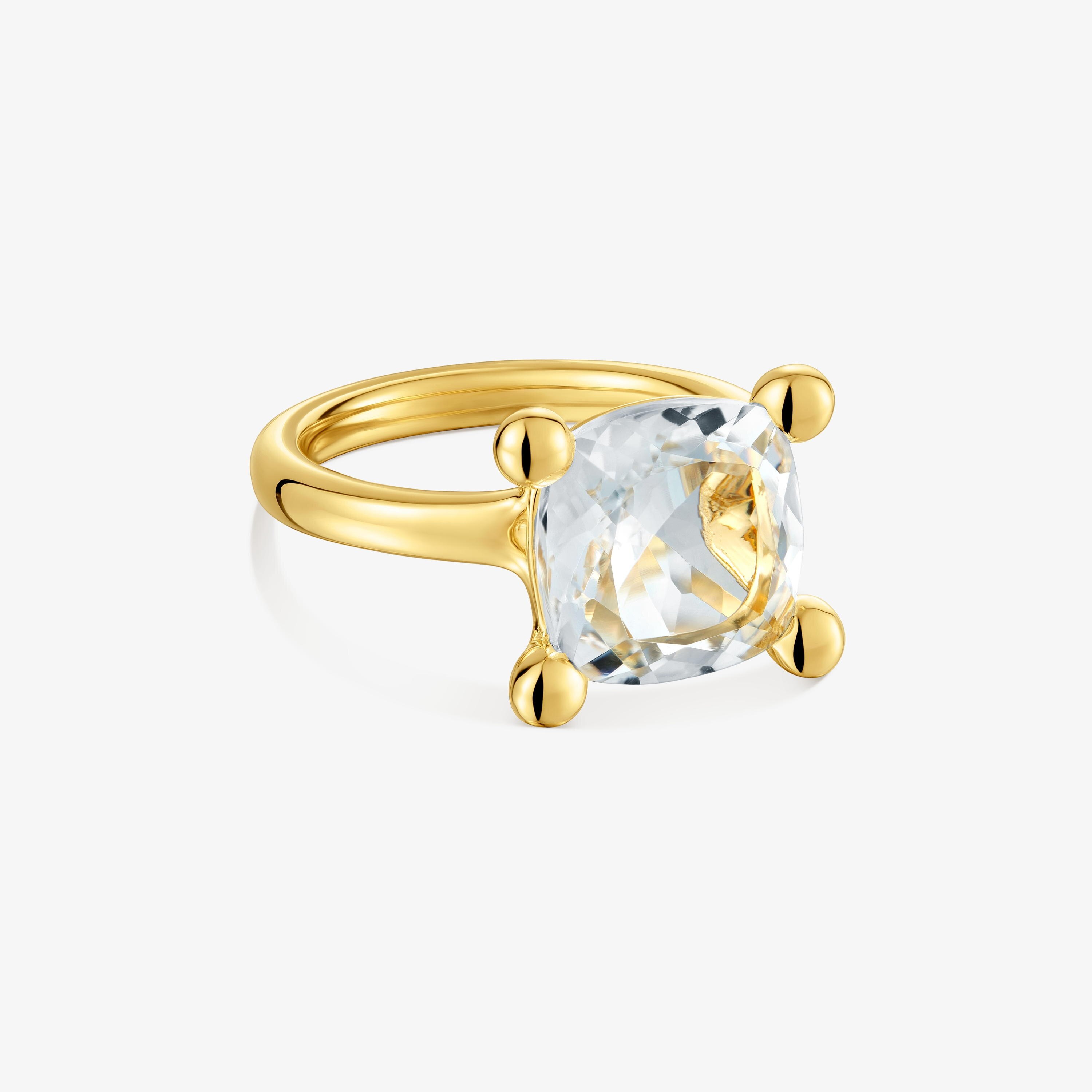 18K gold vermeil and rock crystal quartz Ring Color White
