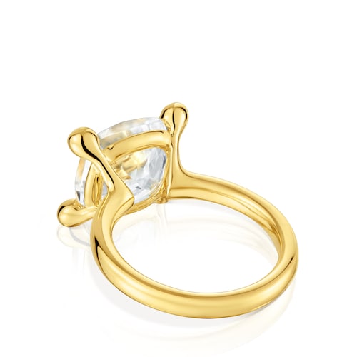 Medium 18kt gold plating over silver and rock crystal quartz Ring Color White