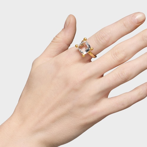 Medium 18kt gold plating over silver and rock crystal quartz Ring Color White