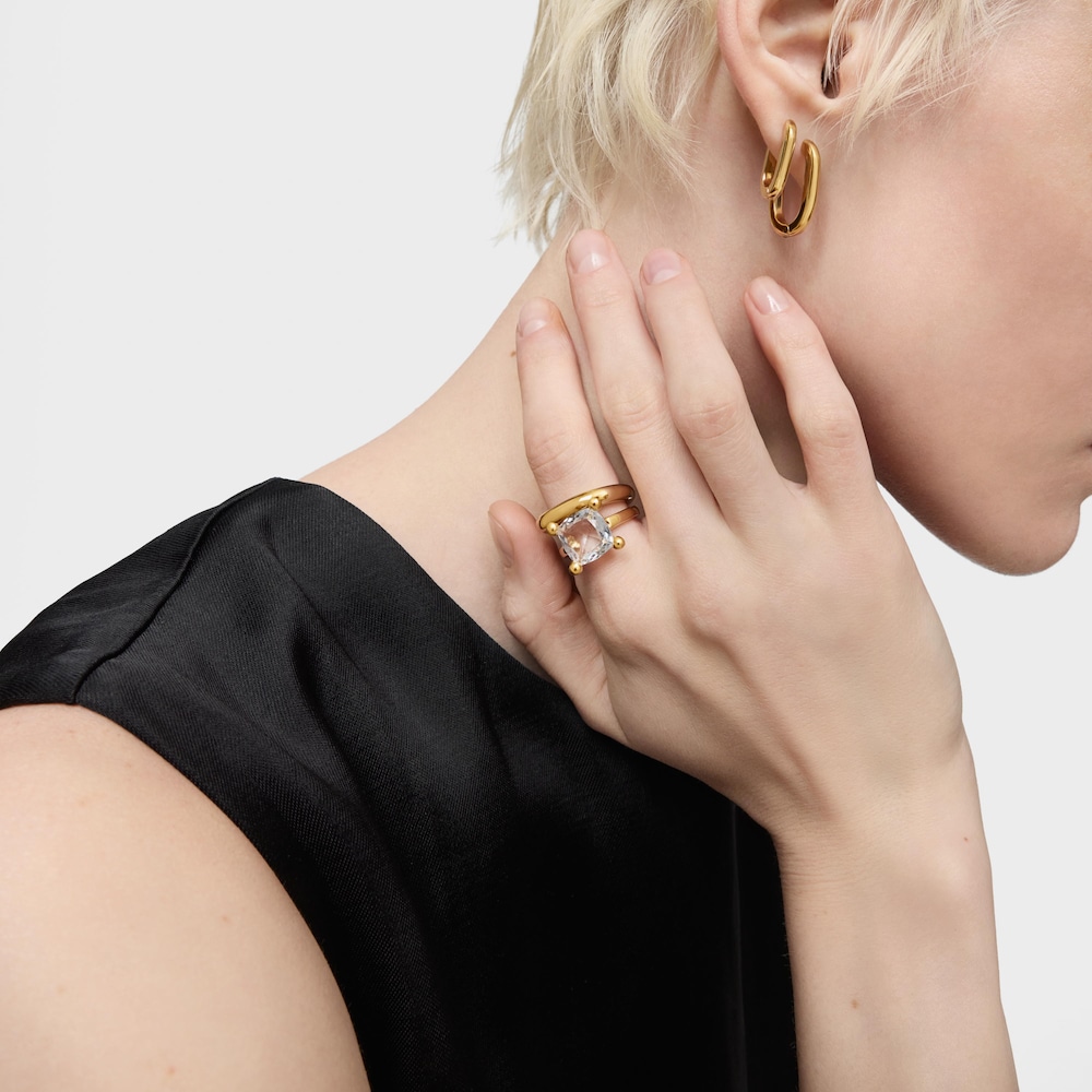 Středně velk&yacute; Prsten Color White ze stř&iacute;bra pozlacen&eacute;ho 18kar&aacute;tov&yacute;m zlatem s&nbsp;kři&scaron;ť&aacute;lem