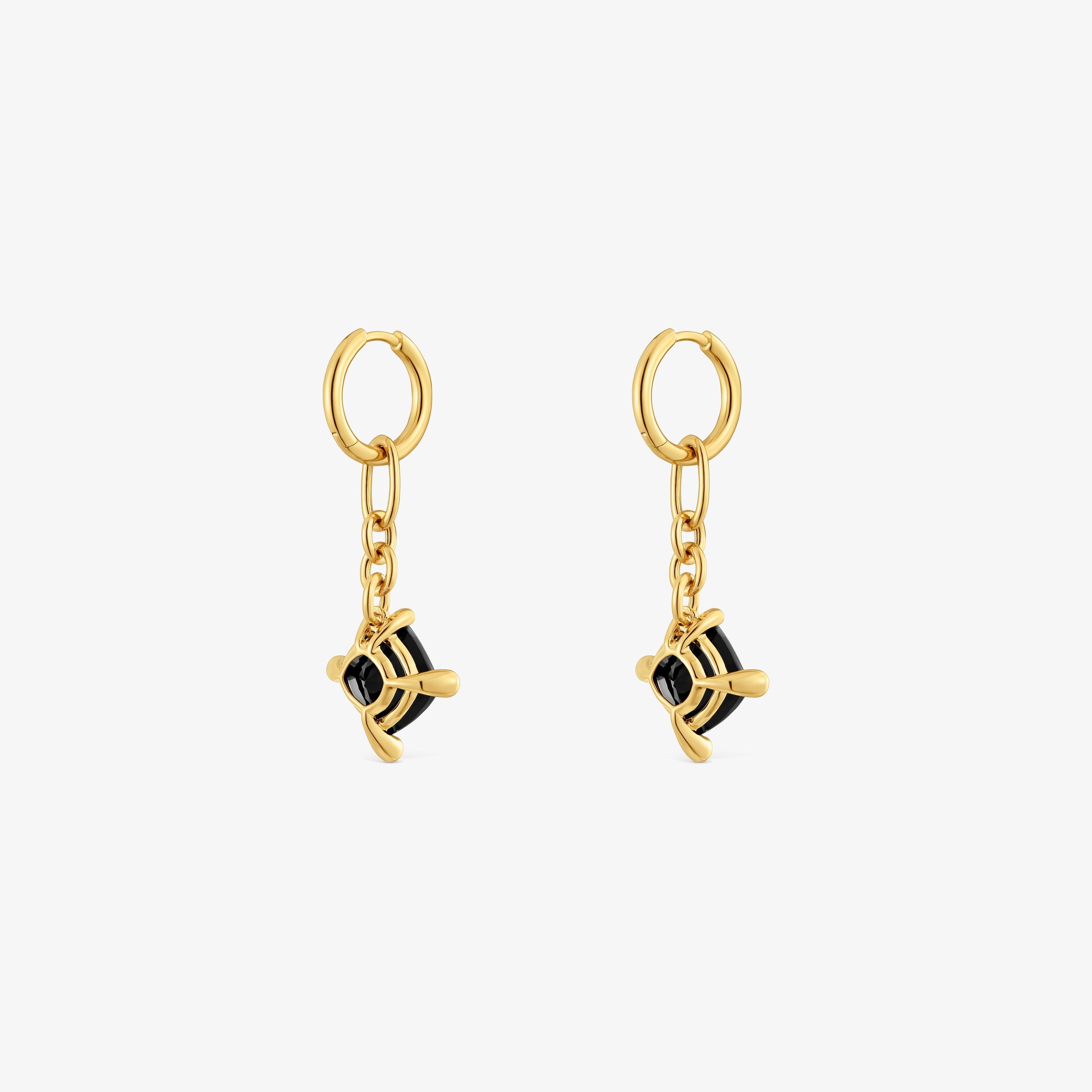 Long 18K gold vermeil Hoop earrings and onyx Color Black