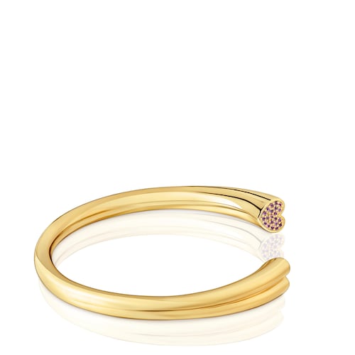 18kt gold plating over silver Bangle with heart motif with rhodolites TOUS 1950