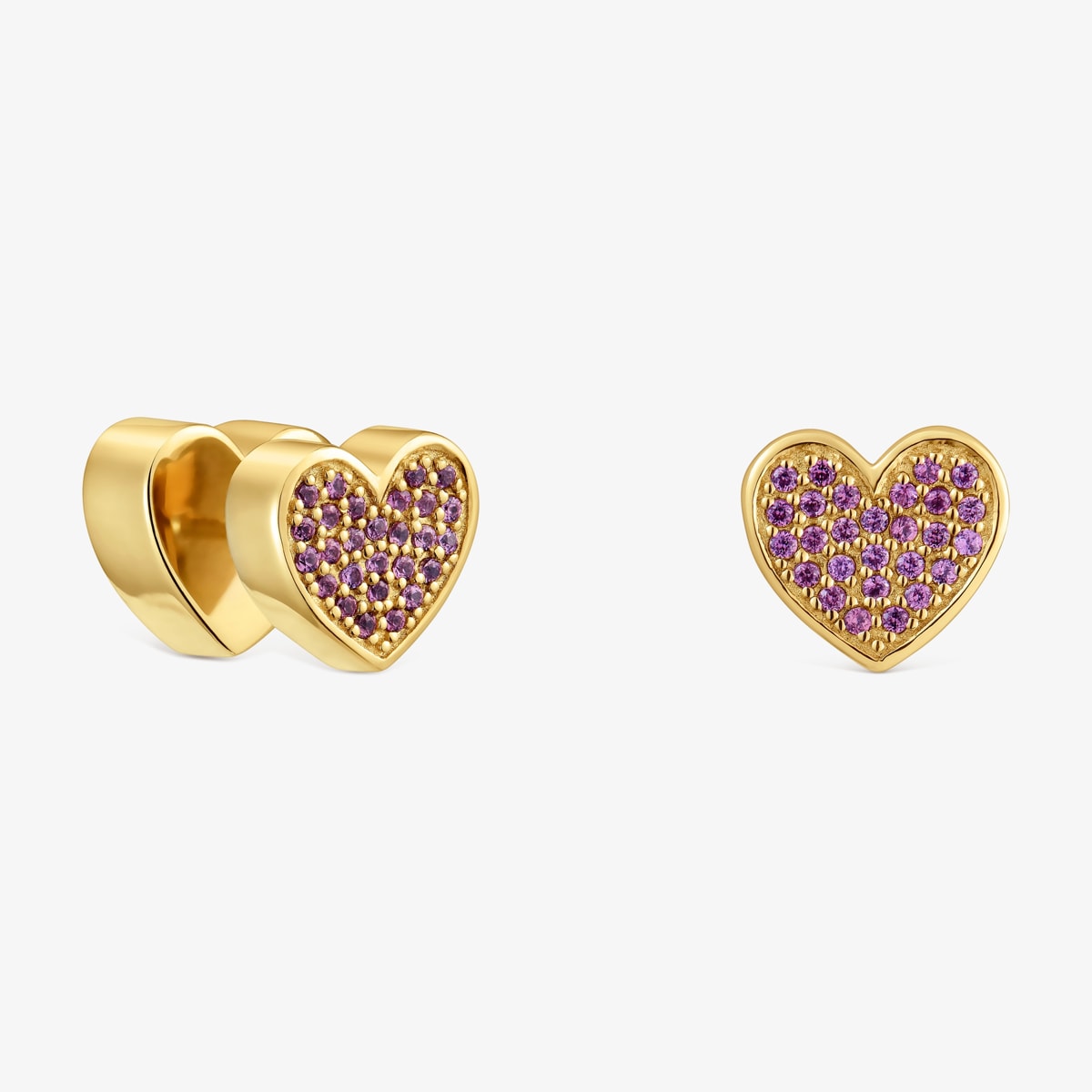 Tous - Pendientes Corazón Con Baño De Oro 18 Kt Sobre Plata Y Rodolitas Tous 1950 - Rosa