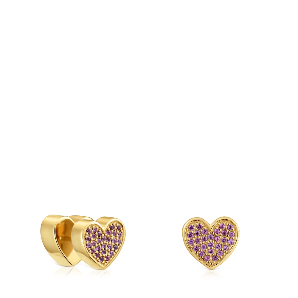 18kt gold-plated silver heart Earrings with rhodolites TOUS 1950 image number 0