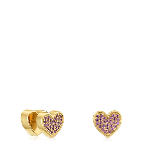 18kt gold-plated silver heart Earrings with rhodolites TOUS 1950