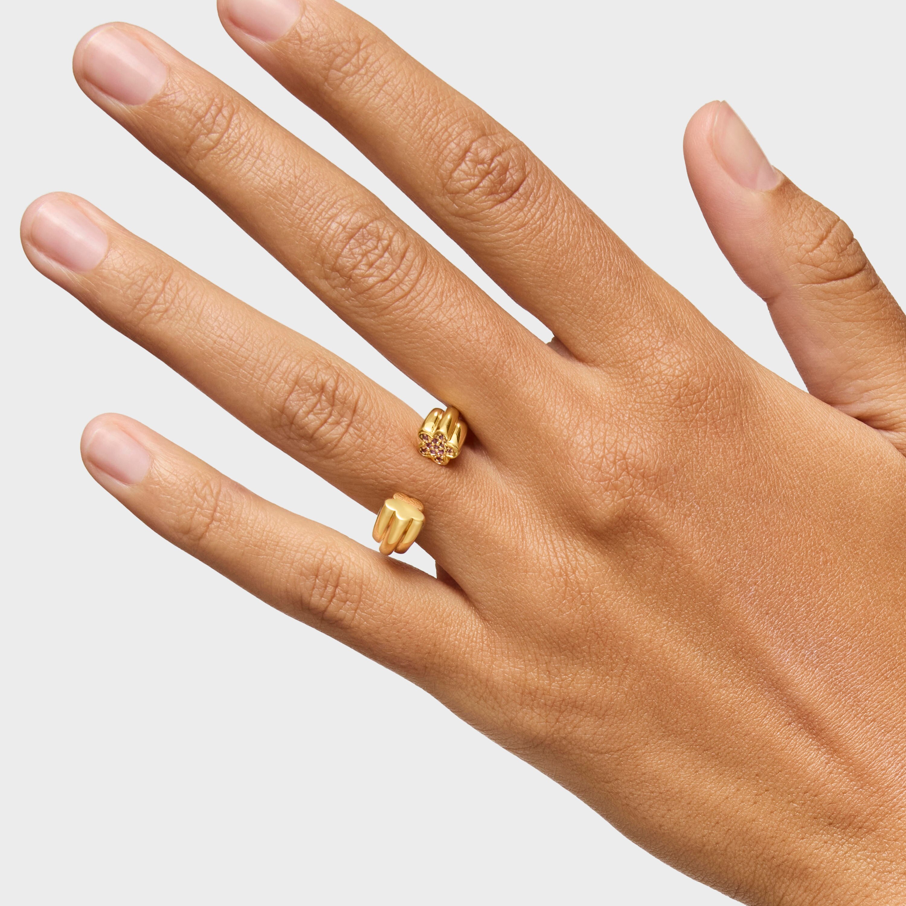 18K gold vermeil open Ring with flower motif rhodolites TOUS 1950