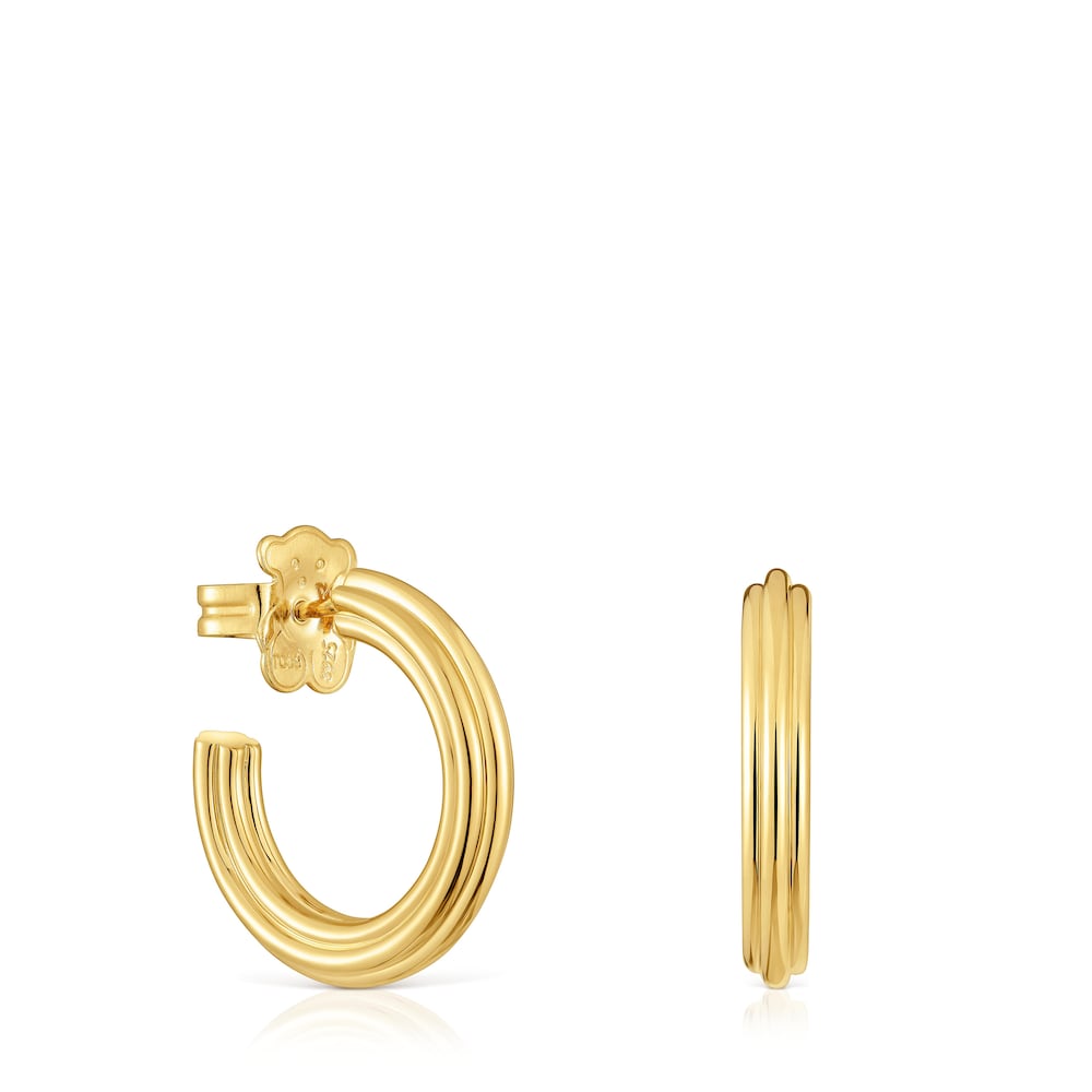 Pendientes de aro con baño de oro 18 kt sobre plata y motivo flor TOUS 1950 image number 0