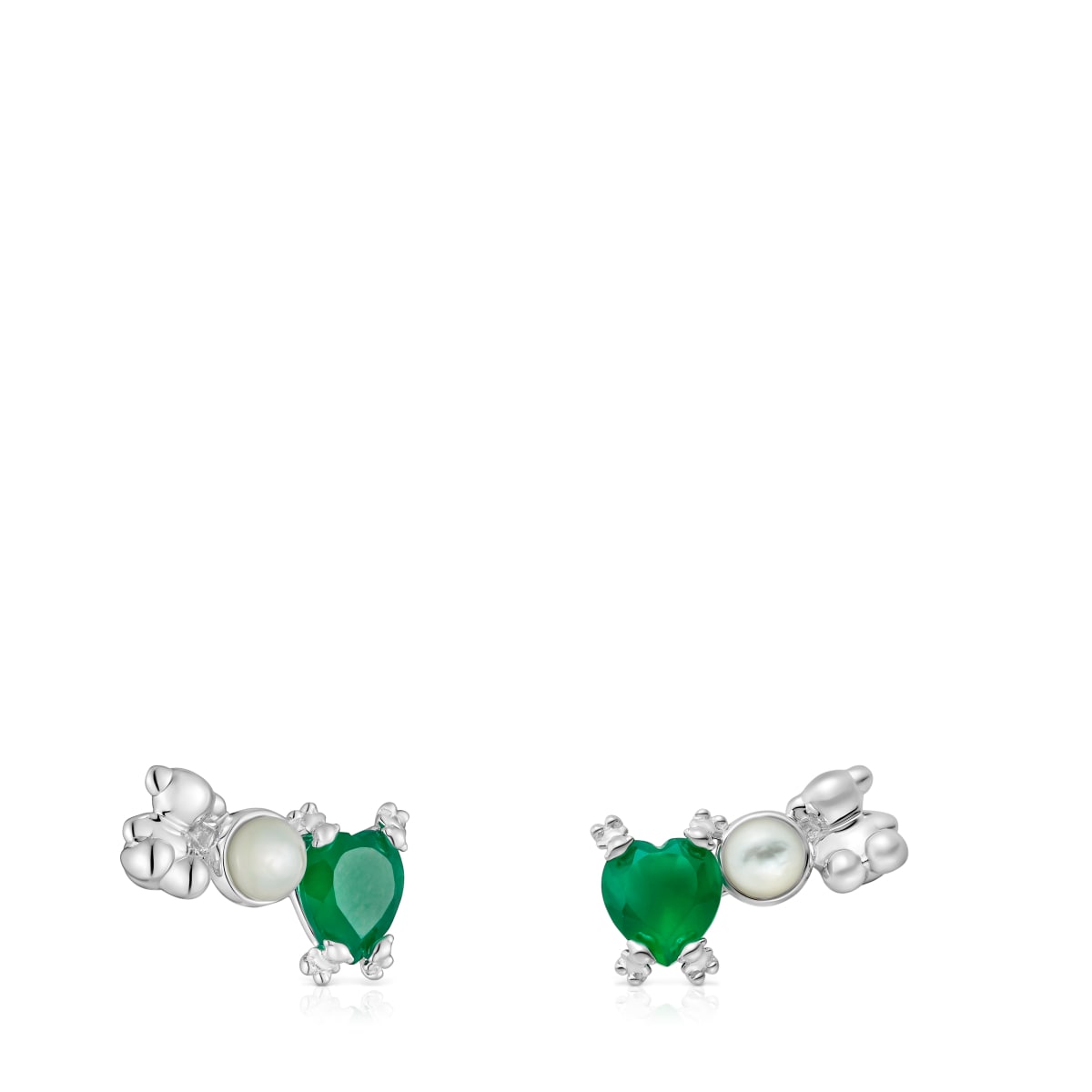 Climber earrings with silver bear, mother of pearl and chalcedony Color Pills