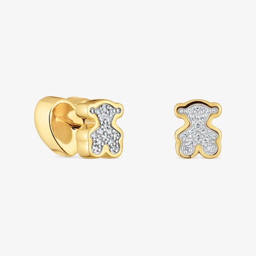 Pendientes oso con ba&ntilde;o de oro 18 kt sobre plata y diamantes TOUS 1950